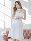 画像2: XS-Lサイズあり【SETTAN/セッタン】 バタフライ/ レース/ シンプル/ ワンカラー/ ハイネック/ ノースリーブ/ Aライン/ ワンピース/ ミニドレス/ キャバドレス[OF2] (2)