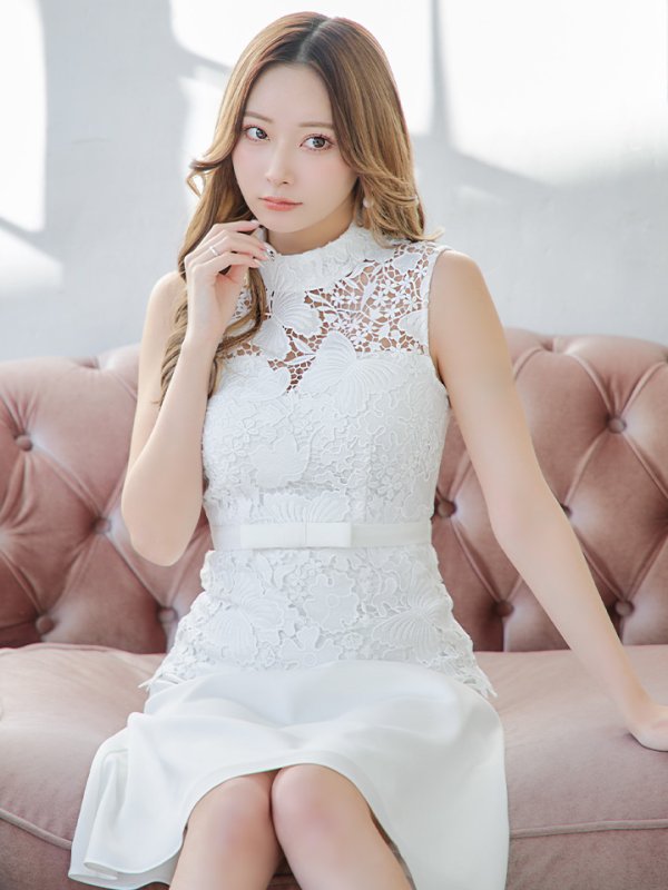 画像4: XS-Lサイズあり【SETTAN/セッタン】 バタフライ/ レース/ シンプル/ ワンカラー/ ハイネック/ ノースリーブ/ Aライン/ ワンピース/ ミニドレス/ キャバドレス[OF2] (4)