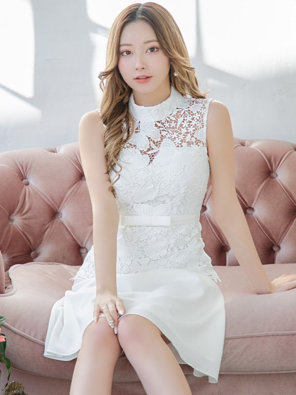 画像6: XS-Lサイズあり【SETTAN/セッタン】 バタフライ/ レース/ シンプル/ ワンカラー/ ハイネック/ ノースリーブ/ Aライン/ ワンピース/ ミニドレス/ キャバドレス[OF2] (6)