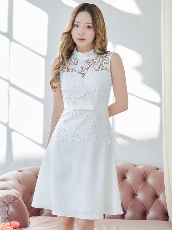 画像7: XS-Lサイズあり【SETTAN/セッタン】 バタフライ/ レース/ シンプル/ ワンカラー/ ハイネック/ ノースリーブ/ Aライン/ ワンピース/ ミニドレス/ キャバドレス[OF2] (7)
