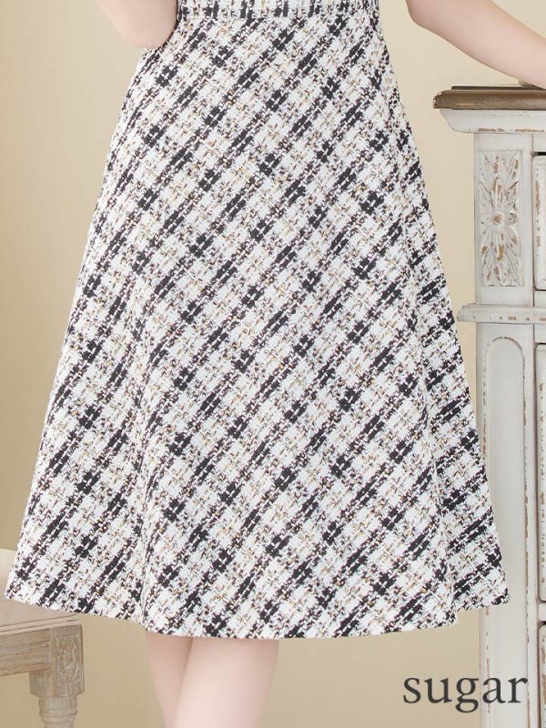 画像11: XS-Lサイズあり 【GINZA COUTURE/銀座クチュール】ツイード/ ノースリーブ/ Aライン/ フレア/ 膝丈/ ミディアムドレス/ キャバドレス[OF2] (11)