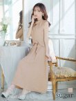 XS-Lサイズあり【GINZA COUTURE/銀座クチュール】シンプル/ ワンカラー/ ノースリーブ/ ボタン/ ウエストリボン/ ミディアム丈/ 膝丈/ Aライン/ フレア/ ワンピース/ ミディアムドレス/ キャバドレス　ベージュ