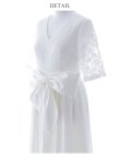 画像14: XS-Lサイズあり 【GINZA COUTURE/銀座クチュール】ワンカラー/ レース/ ウエストリボン/ 半袖/ 袖あり/ Aライン/ ミディアム丈/ ワンピース/ キャバドレス[OF2] (14)