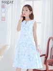 XS-Lサイズあり【GINZA COUTURE/銀座クチュール】フラワープリント/ ノースリーブ/ ハイウエスト/ Aライン/ ミディアム丈/ 膝丈/ フレア/ ワンピース / キャバドレス　ブルー