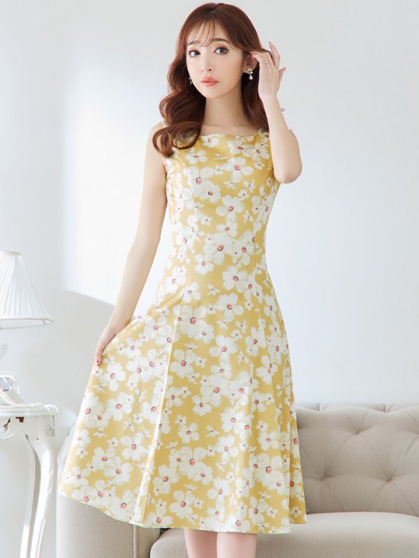 画像8: 【XSサイズあり】 【GINZA COUTURE/銀座クチュール】ワンピース/ フラワープリント/ ノースリーブ/ Aライン/ フレア/ ミモレ丈/ ミディアムドレス/ キャバドレス[OF2] (8)