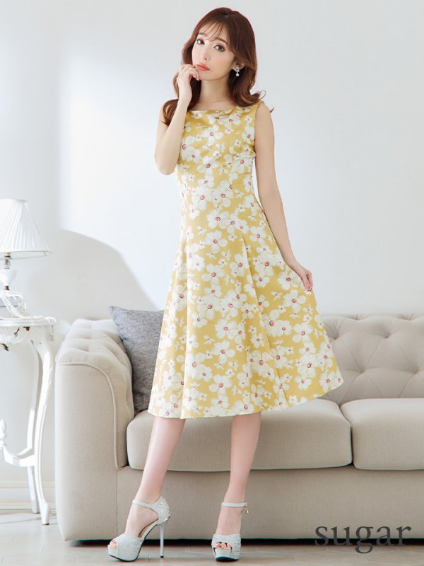 画像10: 【XSサイズあり】 【GINZA COUTURE/銀座クチュール】ワンピース/ フラワープリント/ ノースリーブ/ Aライン/ フレア/ ミモレ丈/ ミディアムドレス/ キャバドレス[OF2] (10)