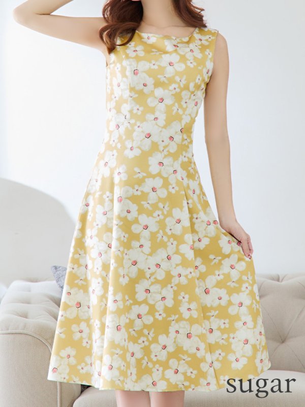 画像11: 【XSサイズあり】 【GINZA COUTURE/銀座クチュール】ワンピース/ フラワープリント/ ノースリーブ/ Aライン/ フレア/ ミモレ丈/ ミディアムドレス/ キャバドレス[OF2] (11)