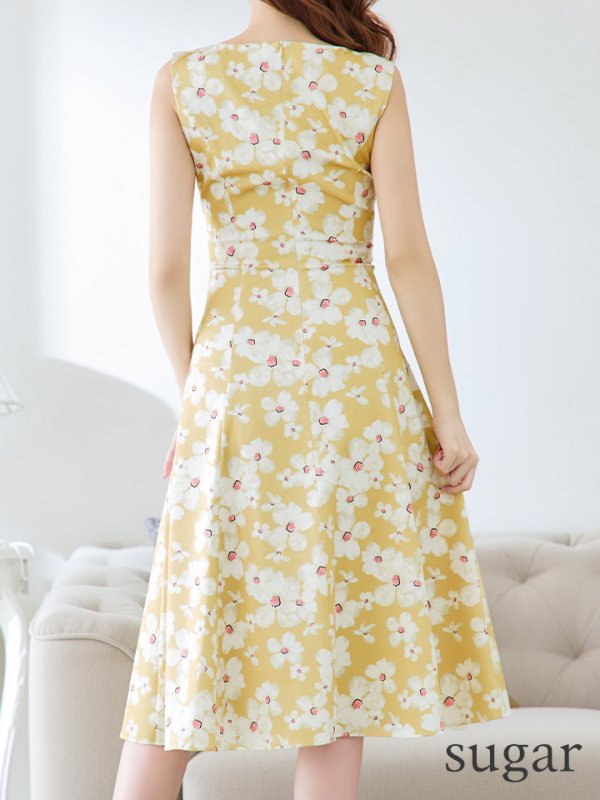 画像12: 【XSサイズあり】 【GINZA COUTURE/銀座クチュール】ワンピース/ フラワープリント/ ノースリーブ/ Aライン/ フレア/ ミモレ丈/ ミディアムドレス/ キャバドレス[OF2] (12)