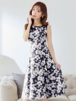 画像12: 【XSサイズあり】 【GINZA COUTURE/銀座クチュール】ワンピース/ フラワープリント/ ノースリーブ/ Aライン/ フレア/ ミモレ丈/ ミディアムドレス/ キャバドレス[OF2] (12)