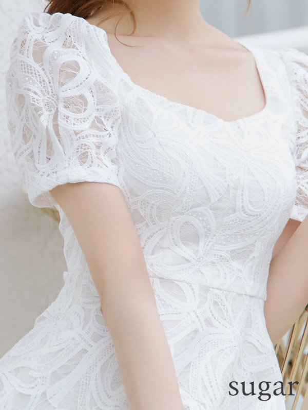 画像11: XS-Lサイズあり 【GINZA COUTURE/銀座クチュール】総レース/ パフスリーブ/ 袖あり/ Aライン/ ワンピース/ ミディアムドレス/ キャバドレス[OF2] (11)