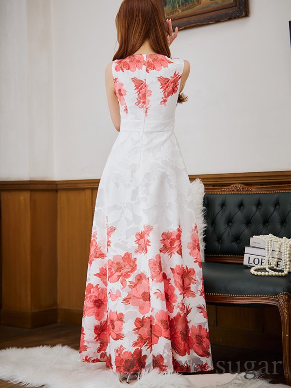 画像9: XS-Lサイズあり 【GINZA COUTURE/銀座クチュール】フラワープリント/ ノースリーブ/ フレア/ Aライン/ ロングドレス/ キャバドレスlong[OF2] (9)