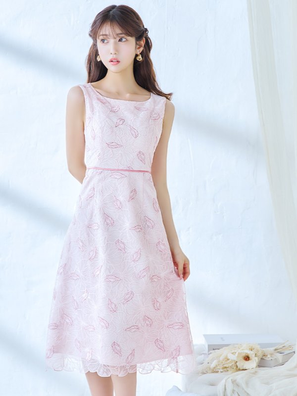 画像2: XS-Lサイズあり 【GINZA COUTURE/銀座クチュール】フラワーレース/ ノースリーブ/ Aライン/ フレア/ ミディアム丈/ ワンピース/ ミディアムドレス/ キャバドレス[OF2] (2)