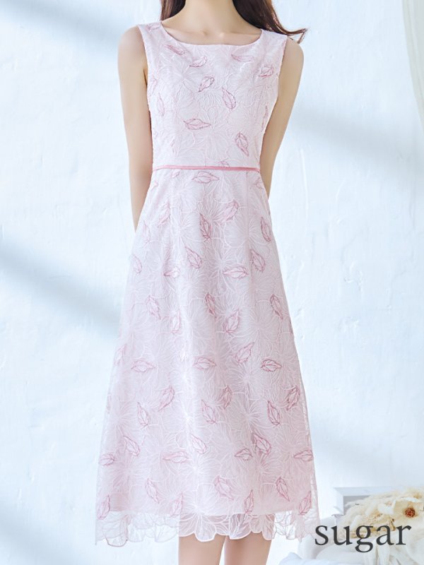 画像9: XS-Lサイズあり 【GINZA COUTURE/銀座クチュール】フラワーレース/ ノースリーブ/ Aライン/ フレア/ ミディアム丈/ ワンピース/ ミディアムドレス/ キャバドレス[OF2] (9)