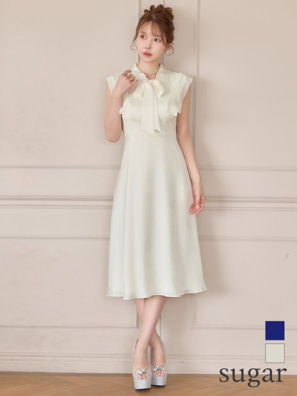 画像1: XS-Lサイズあり 【GINZA COUTURE/銀座クチュール】ネックリボン/ ノースリーブ/ ミモレ丈/ フレア/ Aライン/ ワンピース/ ミディアムドレス/ キャバドレス[OF2] (1)