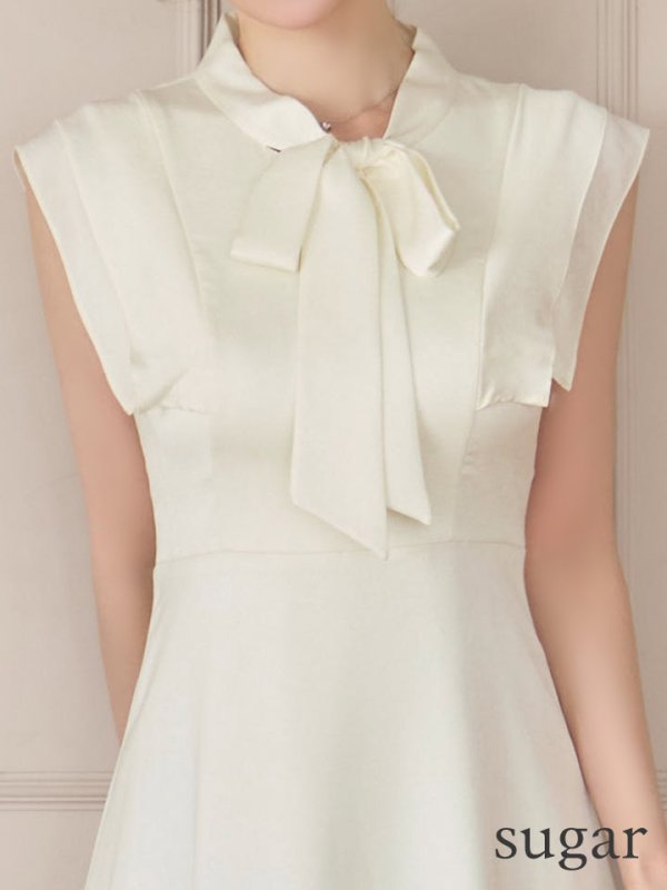 画像10: XS-Lサイズあり 【GINZA COUTURE/銀座クチュール】ネックリボン/ ノースリーブ/ ミモレ丈/ フレア/ Aライン/ ワンピース/ ミディアムドレス/ キャバドレス[OF2] (10)
