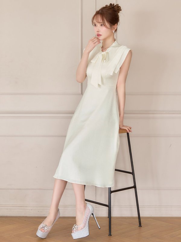 画像3: XS-Lサイズあり 【GINZA COUTURE/銀座クチュール】ネックリボン/ ノースリーブ/ ミモレ丈/ フレア/ Aライン/ ワンピース/ ミディアムドレス/ キャバドレス[OF2] (3)