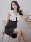 画像4: XS-Lサイズあり 【GINZA COUTURE/銀座クチュール】バイカラー/ フリル/ ノースリーブ/ タイト/ 膝丈/ ミディアムドレス/ キャバドレス[OF2] (4)