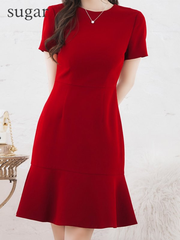 画像8: XS-Lサイズあり 【GINZA COUTURE/銀座クチュール】マーメイド/裾フリル/半袖/ フレア/ 膝丈/ワンピース/ ミディアムドレス/ キャバドレス[OF2] (8)