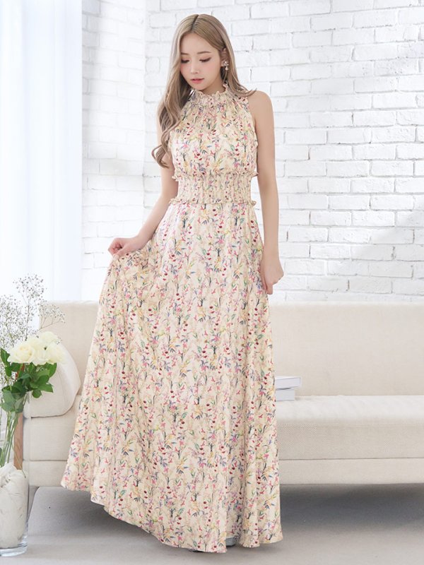 画像7: 【GINZA COUTURE/銀座クチュール】フラワープリント/ ハイネック/ ノースリーブ/ Aライン/ ロングドレス / キャバドレス long[OF2] (7)