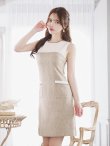 画像9: XS-Lサイズあり 【GINZA COUTURE/銀座クチュール】バイカラー/ 切替/ ツイード/ ノースリーブ/ Aライン/ 膝丈/ ミディアムドレス/ キャバドレス[OF2] (9)