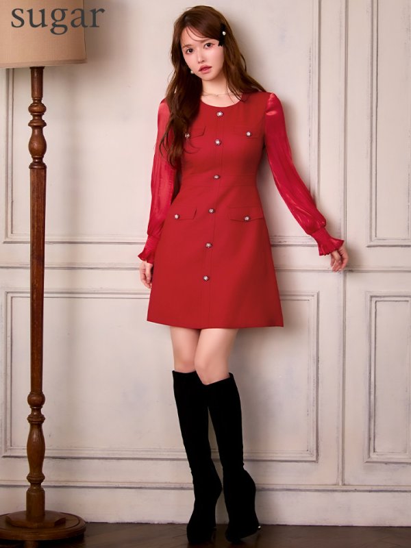 ワインレッド　モデル：ゆめ　身長：160cm　着用サイズ：7号(Sサイズ)