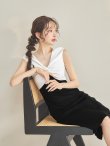 画像3: XS-Lサイズあり 【GINZA COUTURE/銀座クチュール】バイカラー/ バストギャザー/ Vネック/ バックスリット/ ストレッチ/ シンプル/ ノースリーブ/ タイト/ 膝丈/ ミディアムドレス/ キャバドレス[OF2] (3)