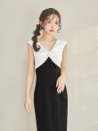 画像4: XS-Lサイズあり 【GINZA COUTURE/銀座クチュール】バイカラー/ バストギャザー/ Vネック/ バックスリット/ ストレッチ/ シンプル/ ノースリーブ/ タイト/ 膝丈/ ミディアムドレス/ キャバドレス[OF2] (4)
