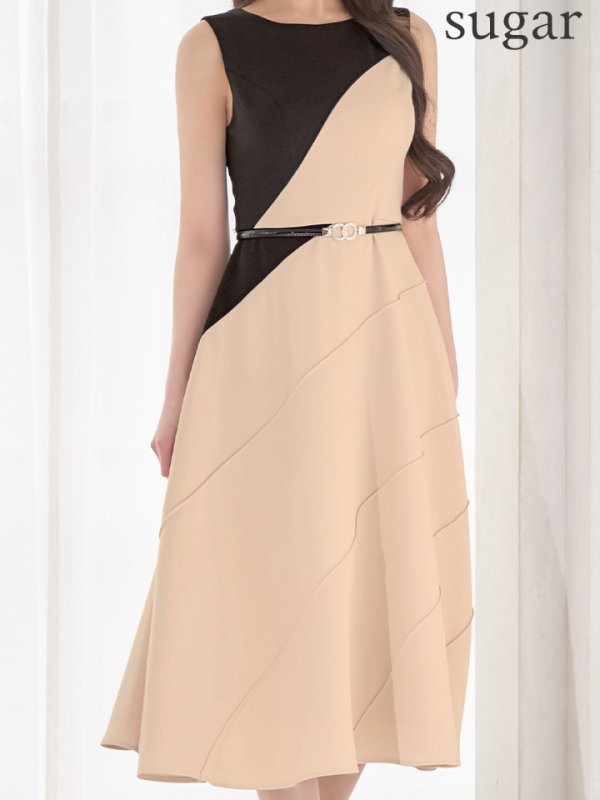 ブラックxベージュ　モデル：せいは　身長：160cm　着用サイズ：7号(Sサイズ)