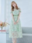 画像3: 【GINZA COUTURE/銀座クチュール】フラワープリント/ 半袖/ 袖あり/ Aライン/ フレア/ ミモレ丈/ ワンピース/ ミディアムドレス/ キャバドレス[OF2] (3)