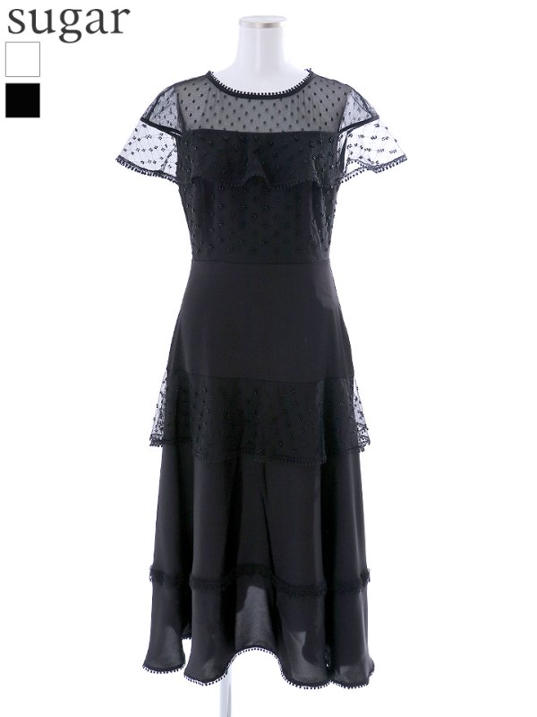 画像11: 【GINZA COUTURE/銀座クチュール】ドットレース/ 刺繍レース/ シアー/ ケープ/ ボレロ/ ドッキング/ フレア/ ミモレ丈/ ワンピース/ ミディアムドレス/ キャバドレス[OF2] (11)