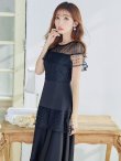 画像2: 【GINZA COUTURE/銀座クチュール】ドットレース/ 刺繍レース/ シアー/ ケープ/ ボレロ/ ドッキング/ フレア/ ミモレ丈/ ワンピース/ ミディアムドレス/ キャバドレス[OF2] (2)