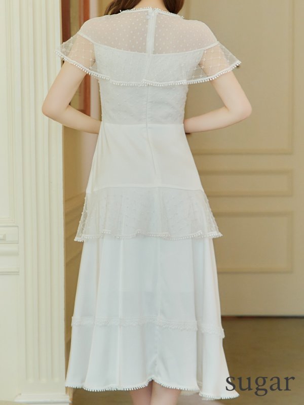 画像23: 【GINZA COUTURE/銀座クチュール】ドットレース/ 刺繍レース/ シアー/ ケープ/ ボレロ/ ドッキング/ フレア/ ミモレ丈/ ワンピース/ ミディアムドレス/ キャバドレス[OF2] (23)