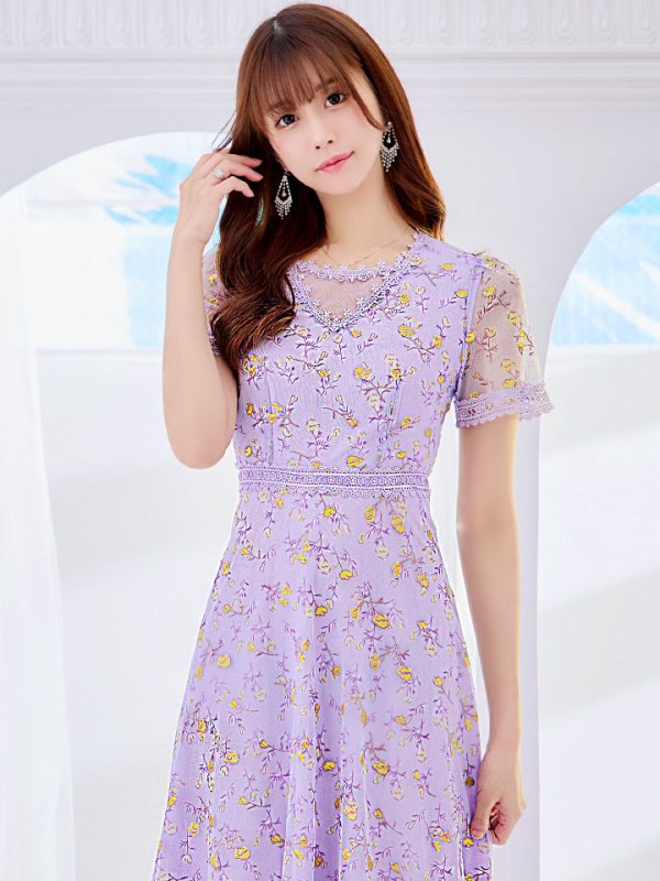 画像3: XS-Lサイズあり 【GINZA COUTURE/銀座クチュール】フラワー刺繍/ レース/ 半袖 / 袖あり/ Aライン/ ミモレ丈/ ワンピース/ ミディアムドレス/ キャバドレス[OF2] (3)