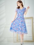 画像8: XS-Lサイズあり 【GINZA COUTURE/銀座クチュール】フラワープリント/ 刺繍/ 袖あり/ 半袖/ チュール/ Aライン/ フレア/ ミモレ丈/ ワンピース/ ミディアムドレス/ キャバドレス[OF2] (8)