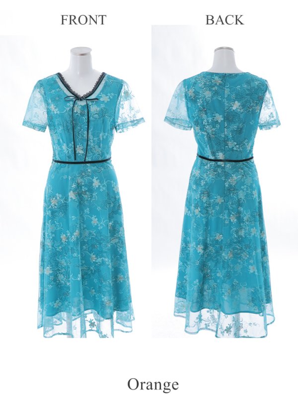 画像10: XS-Lサイズあり 【GINZA COUTURE/銀座クチュール】フラワー刺繍/ レース/ 半袖 / 袖あり/ Aライン/ ミディアム丈/ 膝丈/ ワンピース/ ミディアムドレス/ キャバドレス[OF2] (10)
