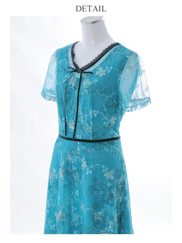 画像11: XS-Lサイズあり 【GINZA COUTURE/銀座クチュール】フラワー刺繍/ レース/ 半袖 / 袖あり/ Aライン/ ミディアム丈/ 膝丈/ ワンピース/ ミディアムドレス/ キャバドレス[OF2] (11)