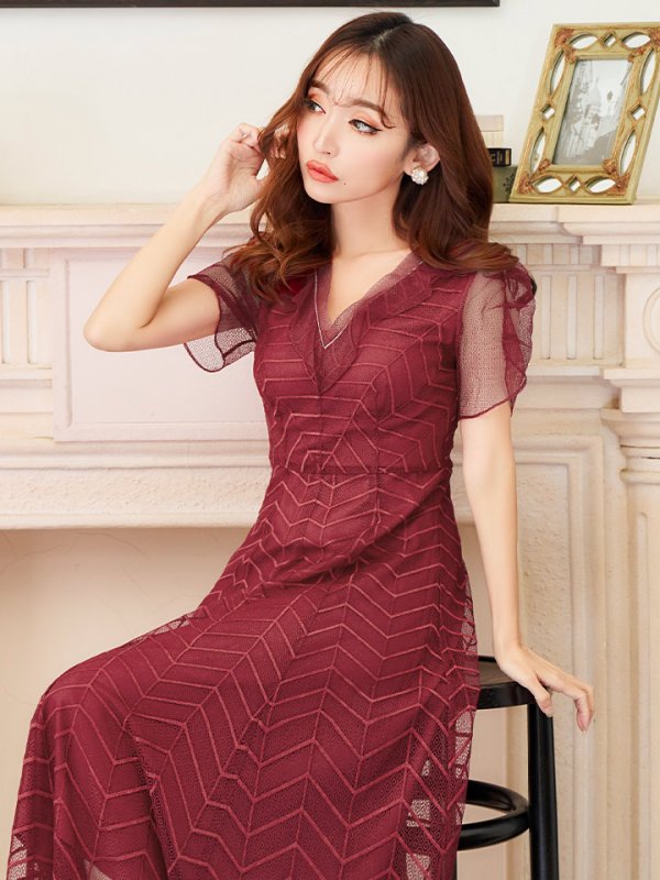 画像15: XS-Lサイズあり 【GINZA COUTURE/銀座クチュール】シースルー/ ワンカラー/ 半袖/ マキシ丈/ワンピース/ミニドレス/ キャバドレス[OF2] (15)