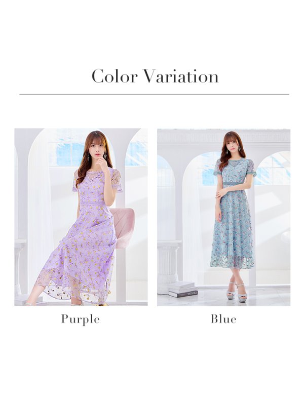 画像11: XS-Lサイズあり 【GINZA COUTURE/銀座クチュール】フラワー刺繍/ レース/ 半袖 / 袖あり/ Aライン/ ミモレ丈/ ワンピース/ ミディアムドレス/ キャバドレス[OF2] (11)