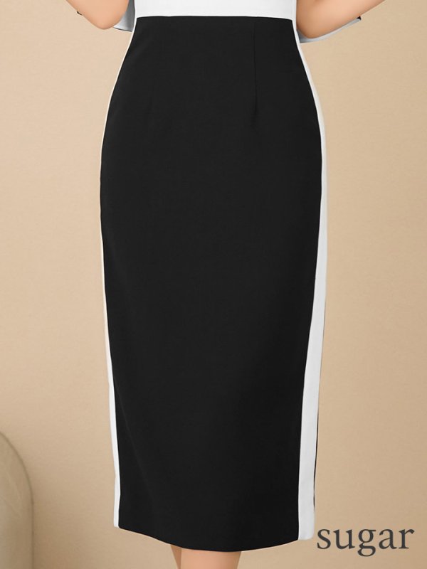 ブラックxホワイト　モデル：真優川咲　身長：158cm　着用サイズ：7号(Sサイズ)