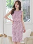 画像6: XS-Lサイズあり 【GINZA COUTURE/銀座クチュール】ツイード/ フリンジ/ ベルト付き/ ノースリーブ/ タイト/ 膝丈/ ミディアムドレス/ キャバドレス[OF2] (6)