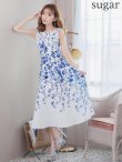 画像7: XS-Lサイズあり 【GINZA COUTURE/銀座クチュール】フラワープリント/ ノースリーブ/ ミモレ丈/ フレア/ Aライン/ ワンピース/ ミディアムドレス/ キャバドレス[OF2] (7)