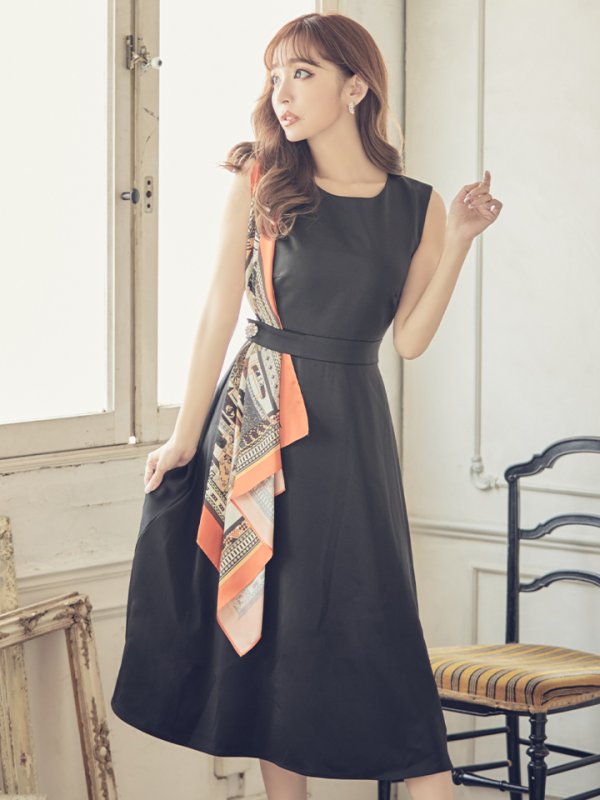 画像7: 【GINZA COUTURE/銀座クチュール】スカーフプリント/ 膝丈/ Aライン/ ワンピース/ ミニドレス/ キャバドレス[OF2] (7)