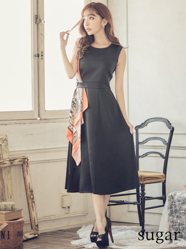 画像9: 【GINZA COUTURE/銀座クチュール】スカーフプリント/ 膝丈/ Aライン/ ワンピース/ ミニドレス/ キャバドレス[OF2] (9)