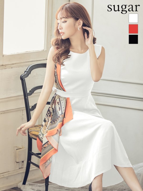画像1: 【GINZA COUTURE/銀座クチュール】スカーフプリント/ 膝丈/ Aライン/ ワンピース/ ミニドレス/ キャバドレス[OF2] (1)