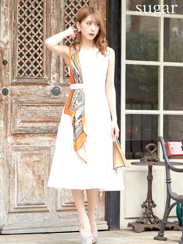 画像3: 【GINZA COUTURE/銀座クチュール】スカーフプリント/ 膝丈/ Aライン/ ワンピース/ ミニドレス/ キャバドレス[OF2] (3)