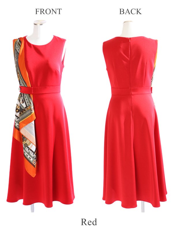 画像16: 【GINZA COUTURE/銀座クチュール】スカーフプリント/ 膝丈/ Aライン/ ワンピース/ ミニドレス/ キャバドレス[OF2] (16)