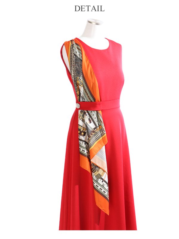 画像17: 【GINZA COUTURE/銀座クチュール】スカーフプリント/ 膝丈/ Aライン/ ワンピース/ ミニドレス/ キャバドレス[OF2] (17)