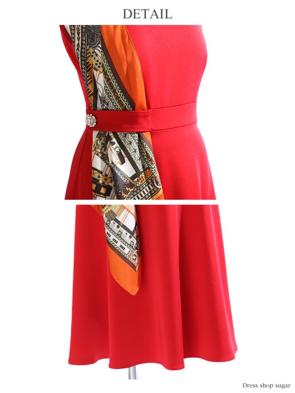 画像18: 【GINZA COUTURE/銀座クチュール】スカーフプリント/ 膝丈/ Aライン/ ワンピース/ ミニドレス/ キャバドレス[OF2] (18)