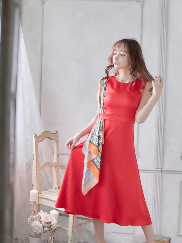 画像3: 【GINZA COUTURE/銀座クチュール】スカーフプリント/ 膝丈/ Aライン/ ワンピース/ ミニドレス/ キャバドレス[OF2] (3)