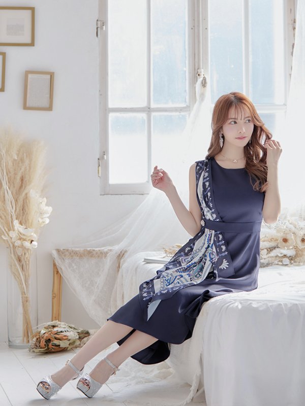 画像13: 【GINZA COUTURE/銀座クチュール】スカーフプリント/ 膝丈/ Aライン/ ワンピース/ ミニドレス/ キャバドレス[OF2] (13)